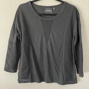 MinkPink Black Mesh Insert Wide Neck 3/4 Sleeve Women's Blouse Top XS